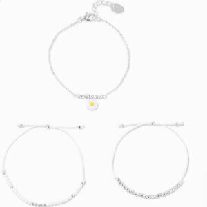 Icing Daisy Chainlink & Beaded Bracelet Set Silver